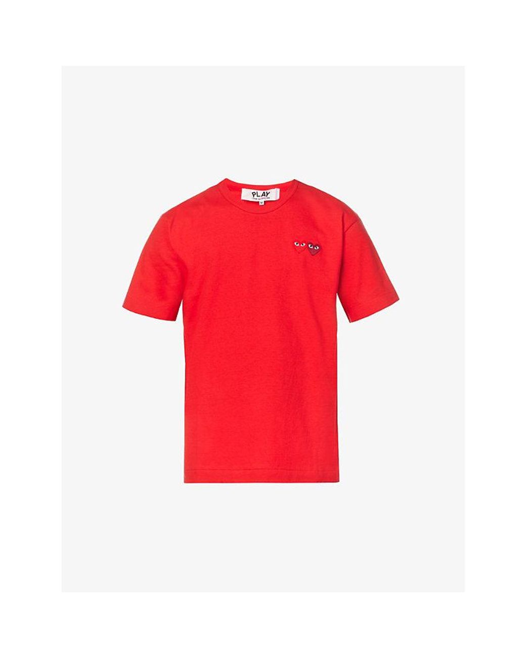 COMME DES GARÇONS PLAY Red Double Small Heart-Appliquéd Cotton-Jersey T-Shirt for men