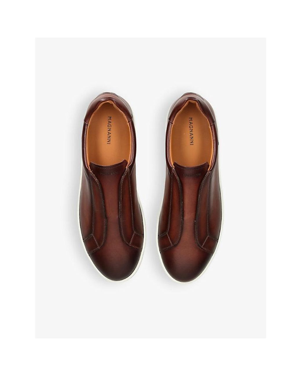 Magnanni Shoes Brown Laceless Panelled Leather Low-Top Trainers for men
