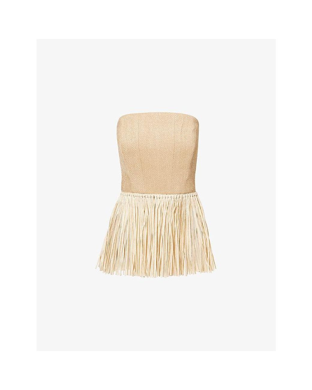 Rebirth Natural Sleeveless Fringed Cotton-Blend Corset Top