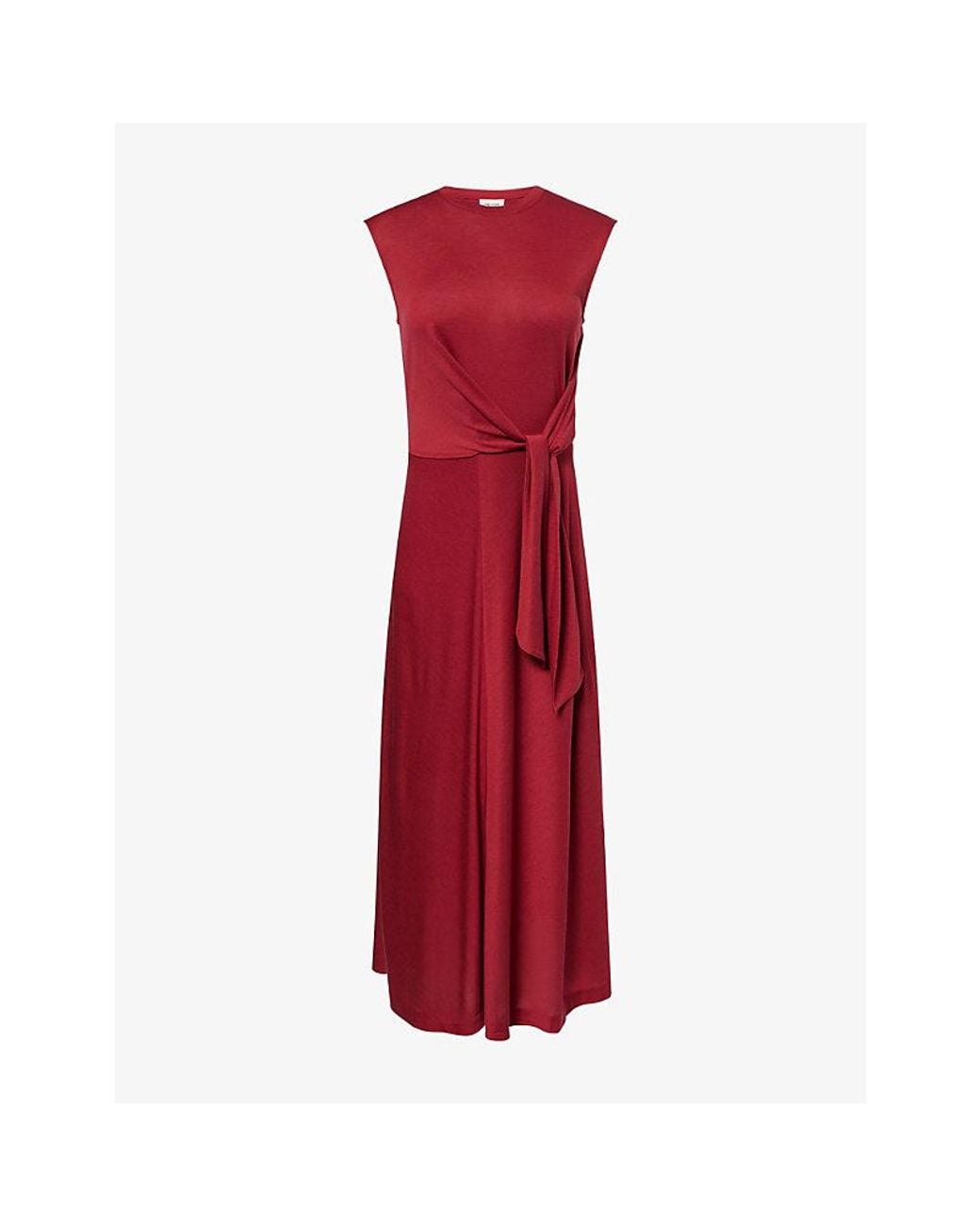 ME+EM Red Sleeveless Tie-Front Cotton-Jersey Maxi Dress