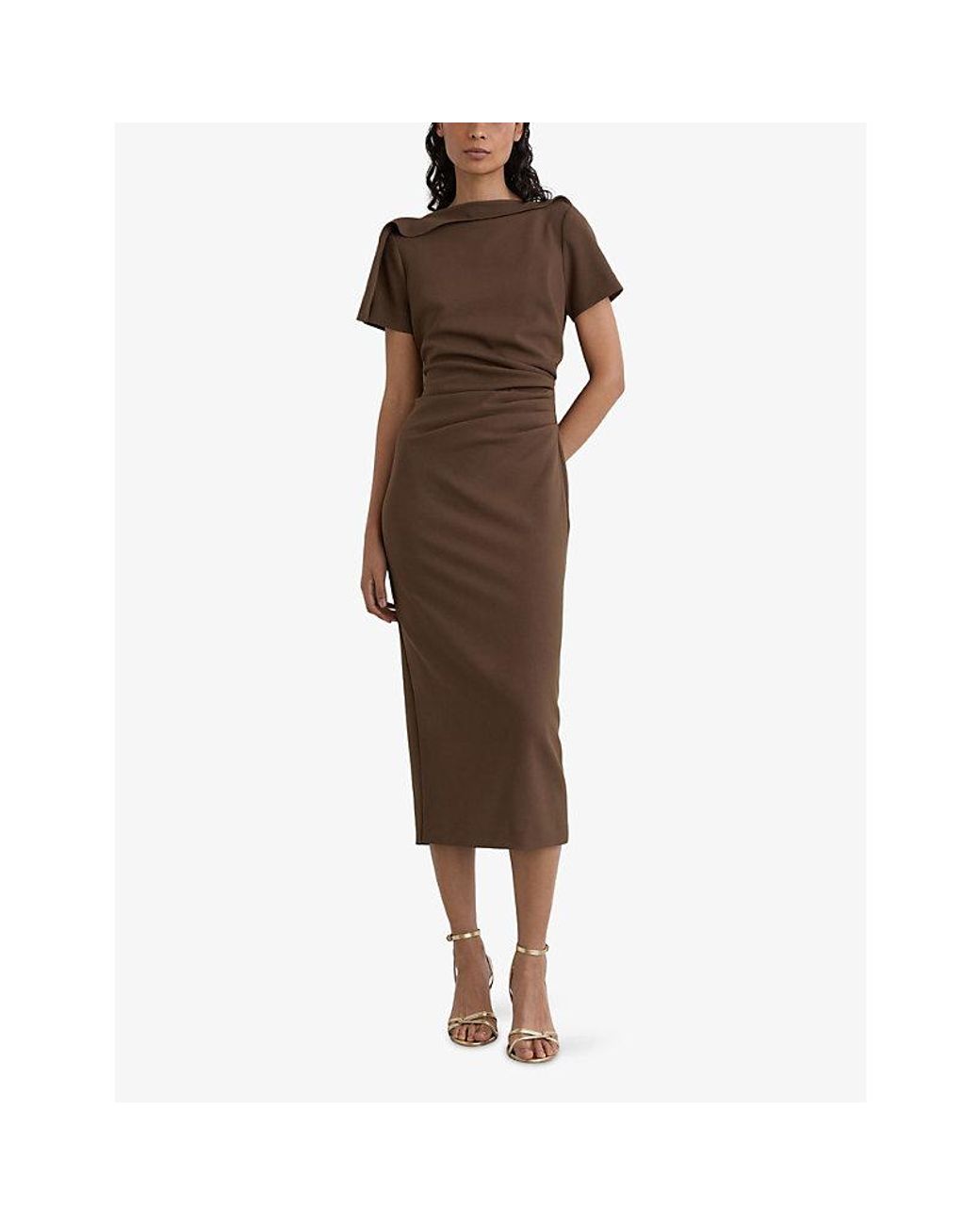 Reiss Brown Hilary Ruched Boat-Neck