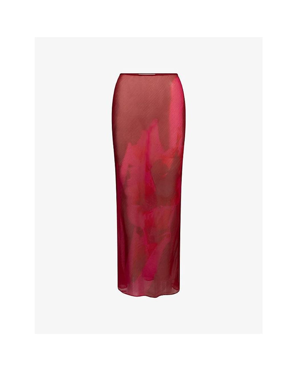 OMNES Red Cierra Floral-Print Chiffon Maxi Skirt