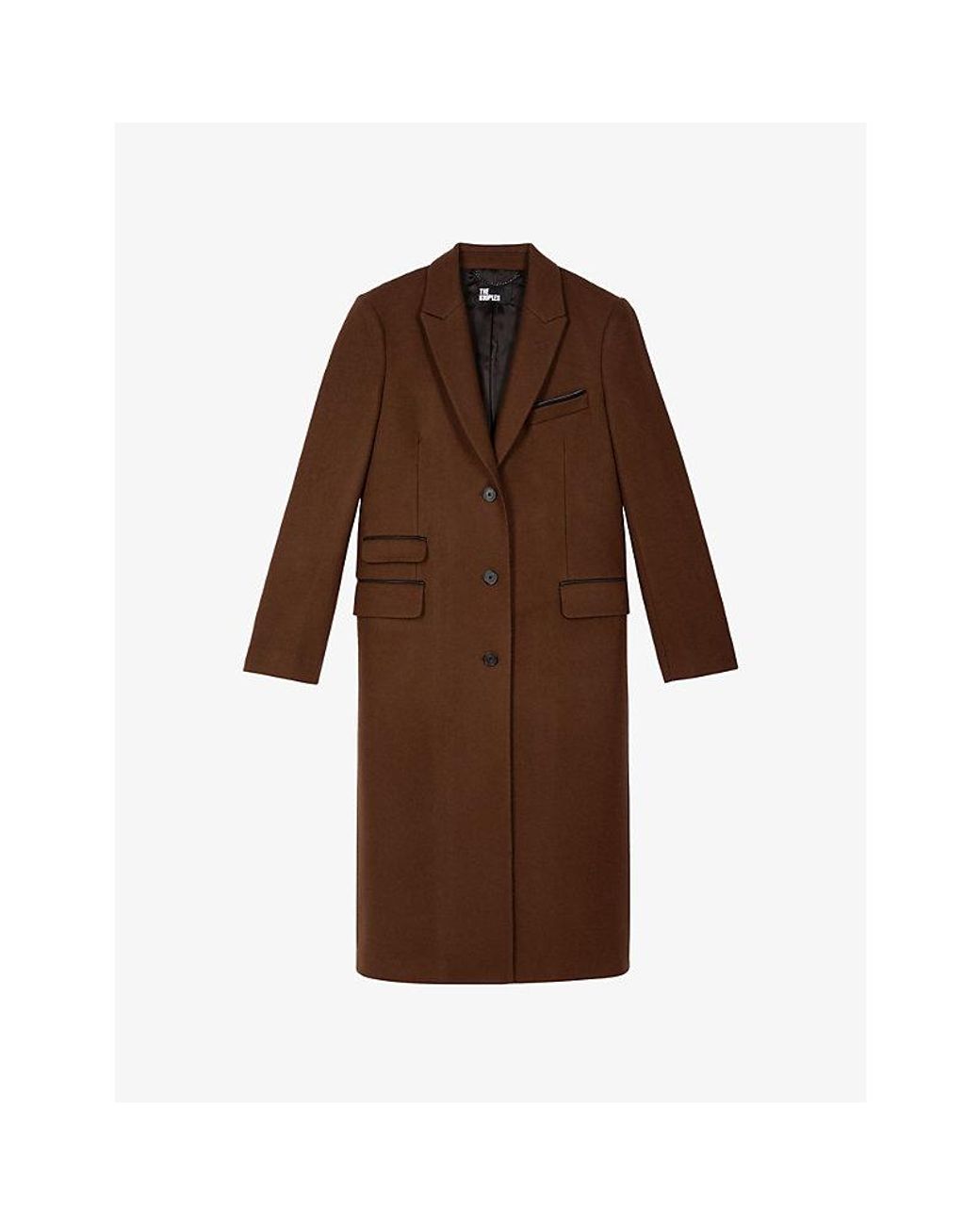 The Kooples Brown Notched-Lapel Single-Breasted Wool-Blend Coat