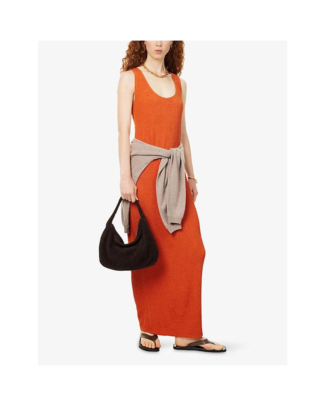 Reformation Orange Ericka Scoop-Neck Stretch-Woven Midi Dress