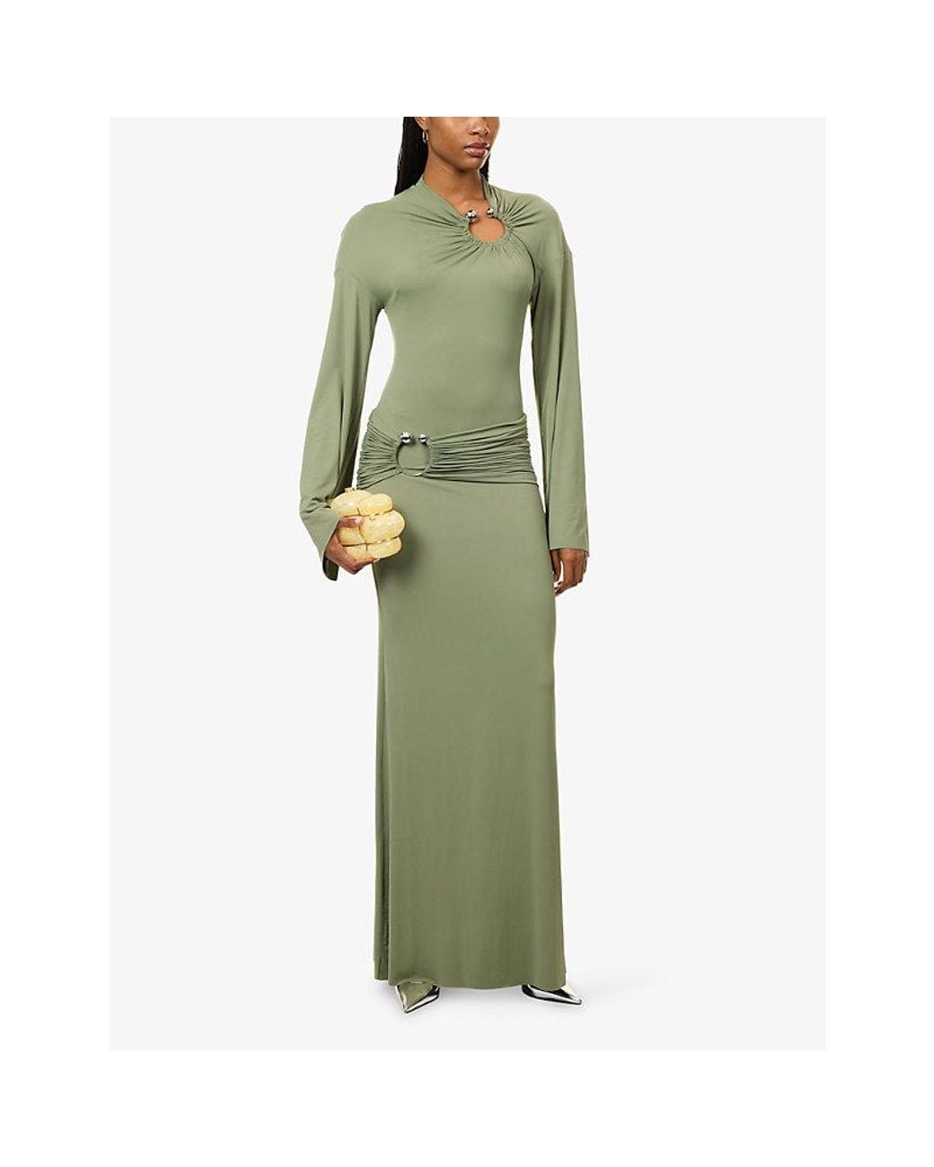 De La Vali Green Fortuna Asymmetric Jersey Maxi Dress