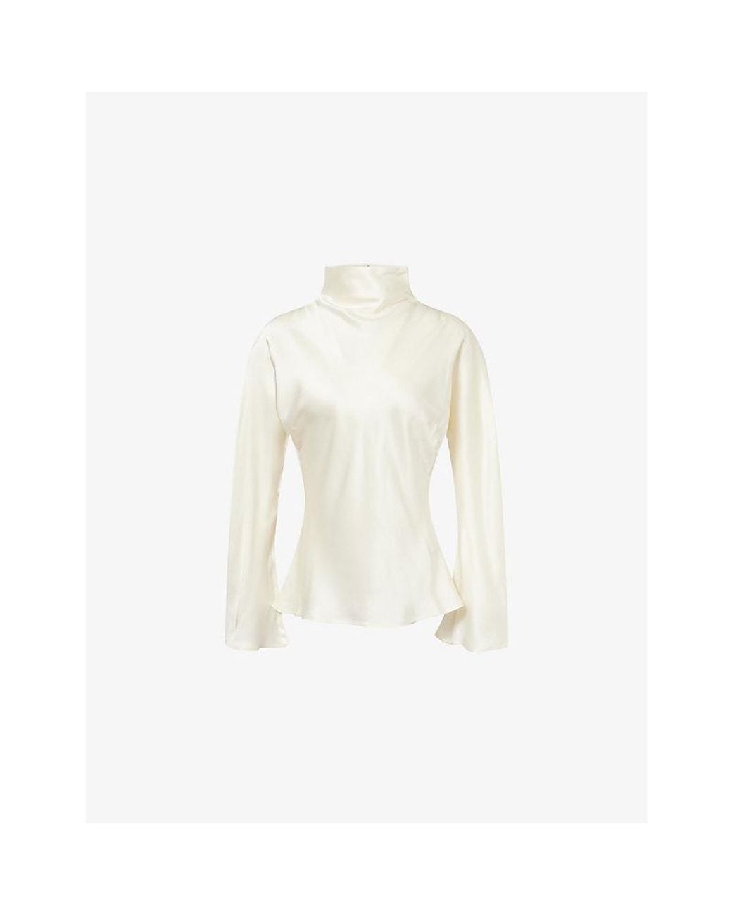 RÓHE Frames White High Cowl-Neck Satin Top