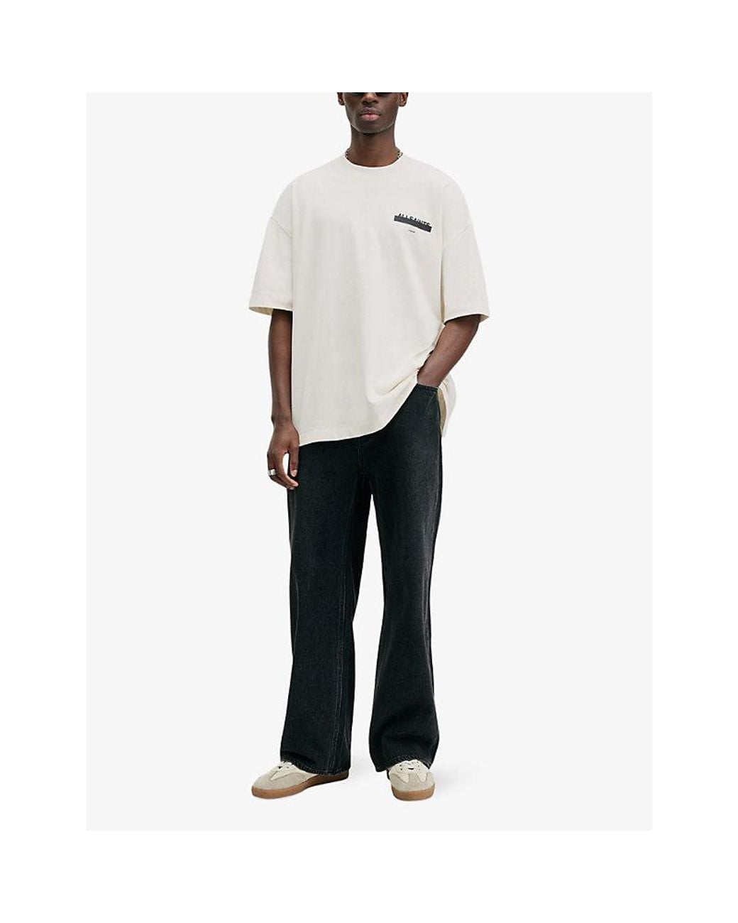 AllSaints White Redact Embroidered-Box Cotton T-Shirt for men