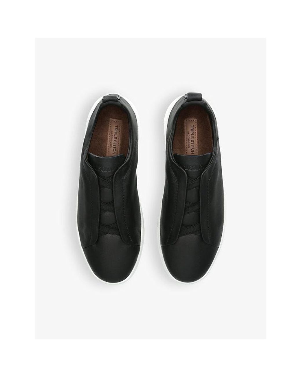 Zegna Black X3 Triple Stitch Secondskin Shearling Leather Low-Top Trainers for men