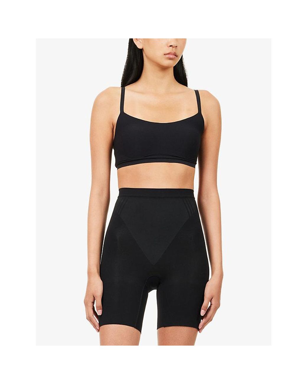 Spanx Blue Sculpt Gofigure Mid-Thigh Stretch-Woven Shorts