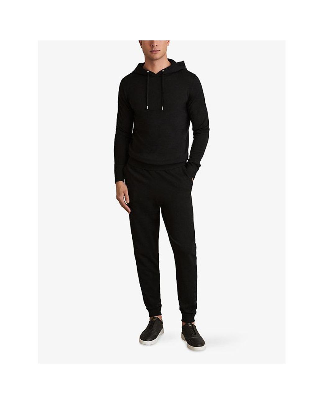 Reiss Black Holland Wool Knit Hoody for men