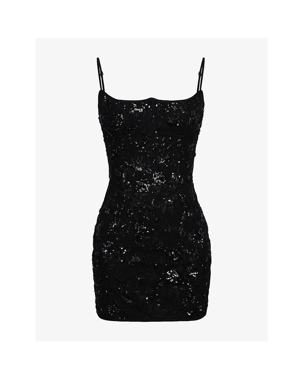 House Of Cb Black Naima Hand-Beaded Embellished Mesh Mini Dress Xs (A-C Cup)
