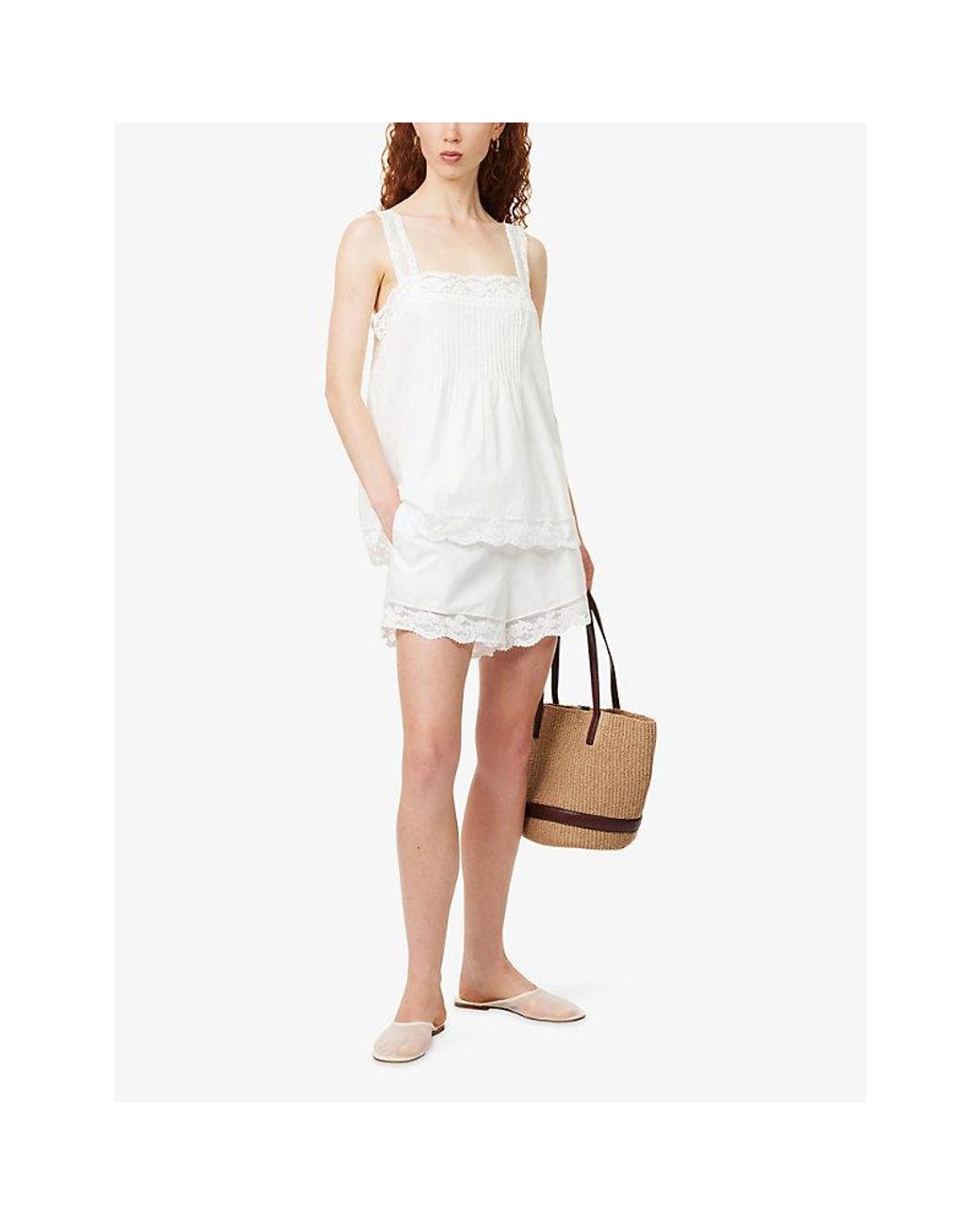Faithfull The Brand White Cristina Lace-Trim Cotton Shorts