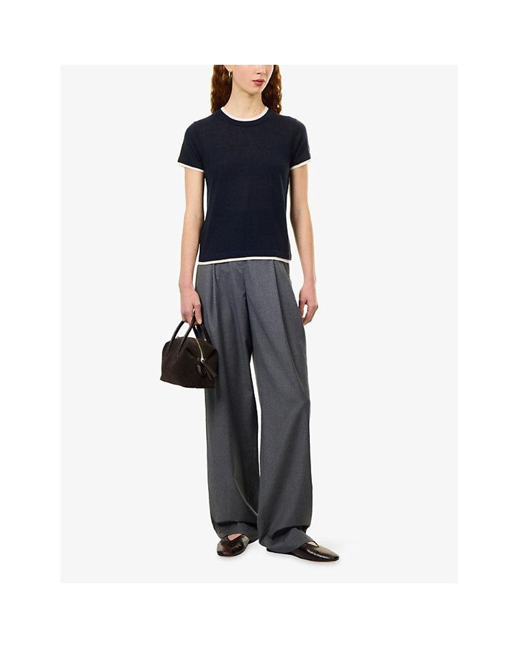 ME+EM Blue Barely There Baby Merino-Wool And Cashmere T-Shirt