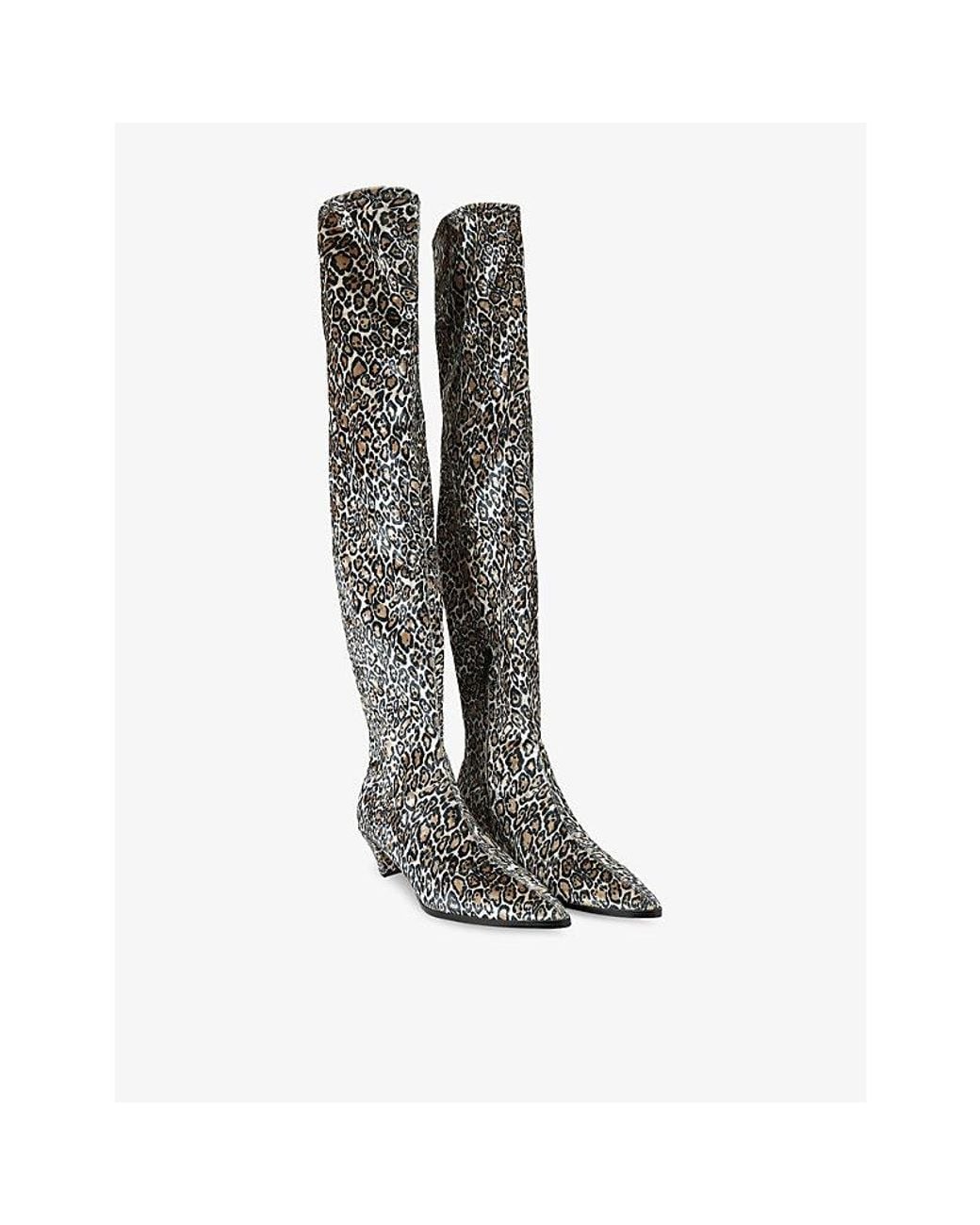 Kurt Geiger Black Bloomsbury Leopard Velvet High Boots