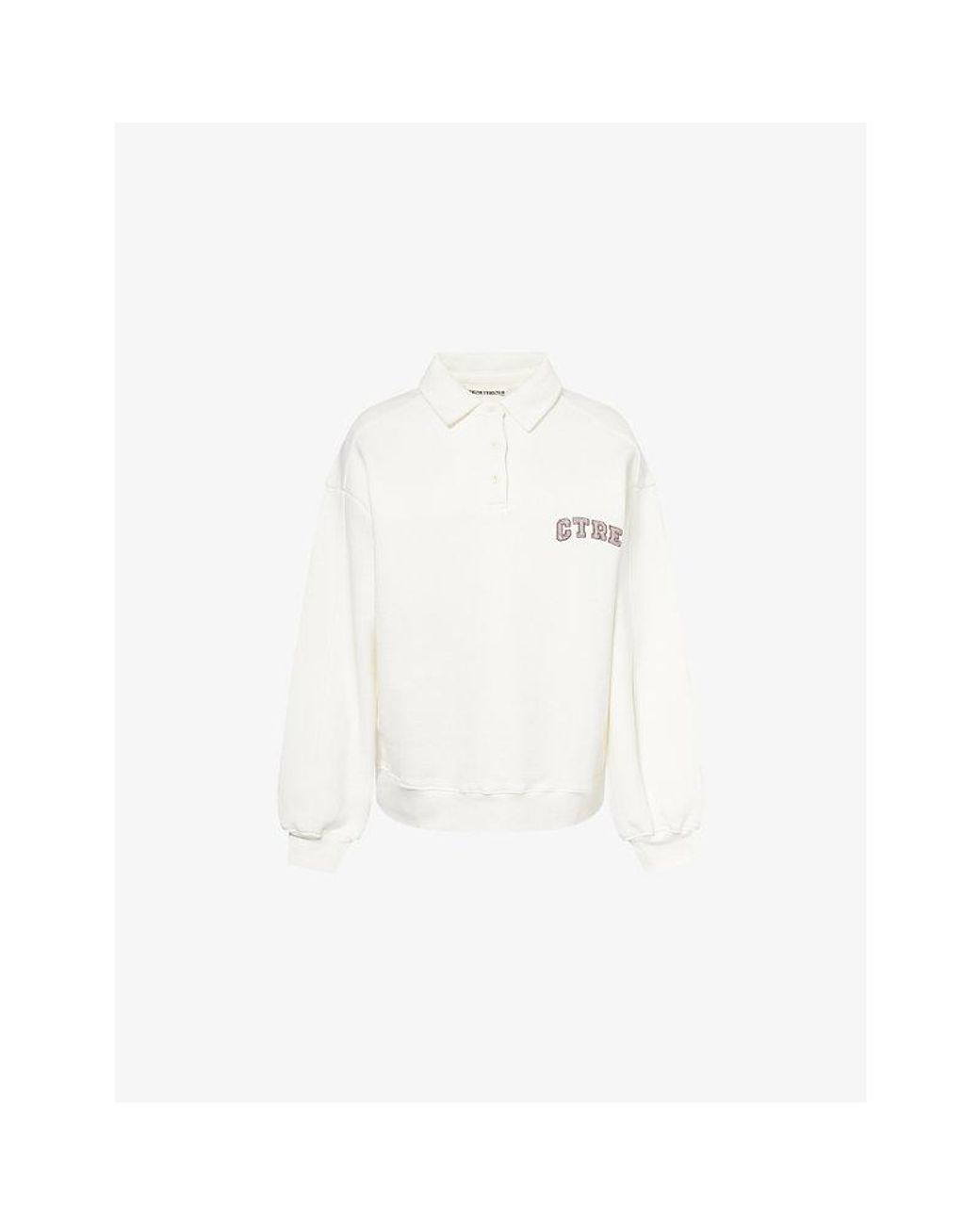 The Couture Club White Ctre Relaxed-Fit Cotton-Blend Polo Sweatshirt