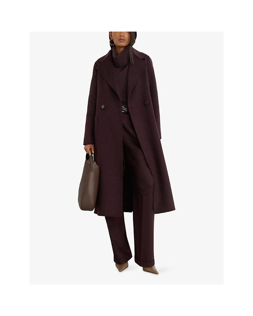 Reiss Purple Lucia Double-Breasted Regular-Fit Wool-Blend Coat