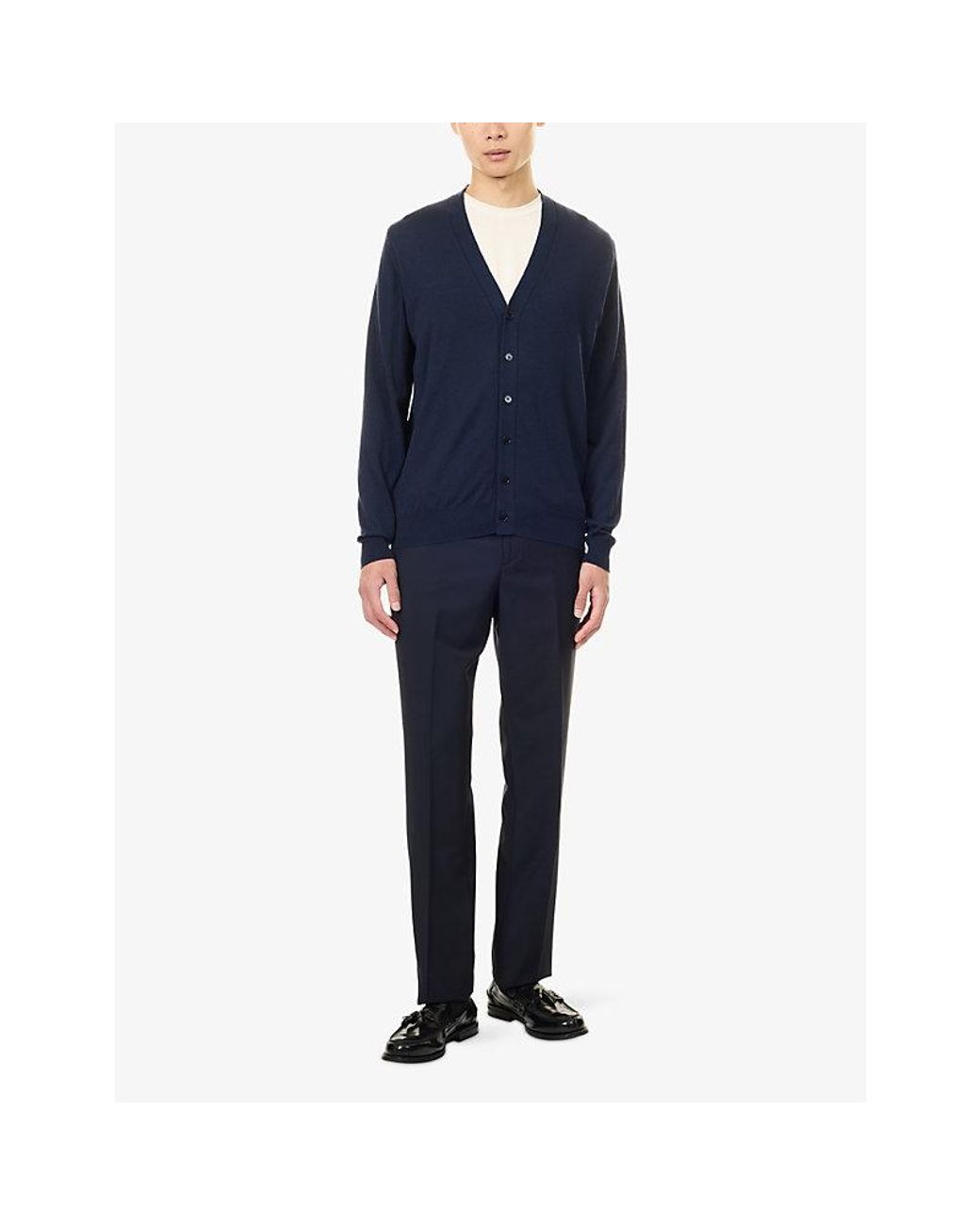 John Smedley Blue Long-Sleeve Merino-Wool Cardigan for men