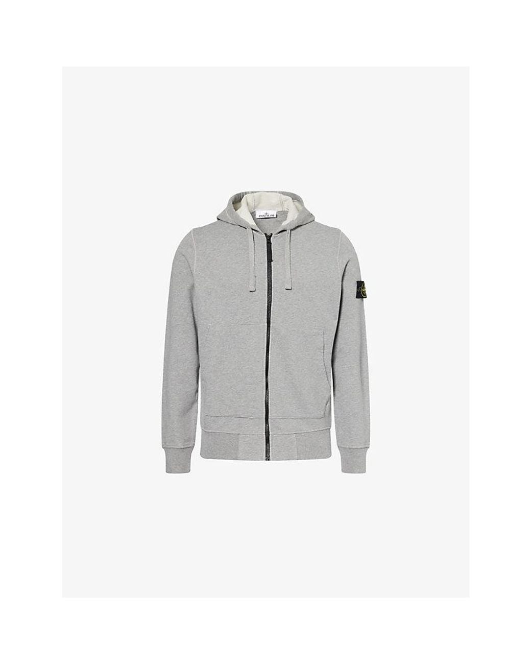 Stone Island Gray Brand-Badge Zip-Through Cotton Hoody for men