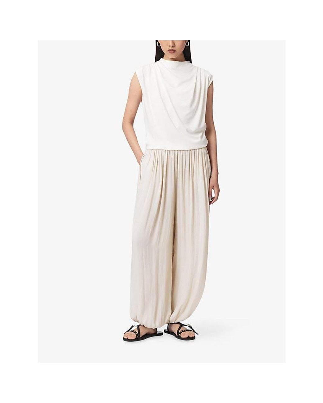 AllSaints White Emerson Draped Woven Top