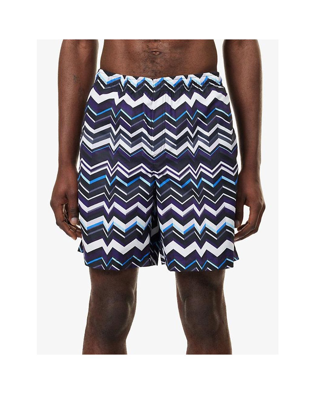 Missoni Blue Mid-Length Zig-Zag Print Swim Shorts for men