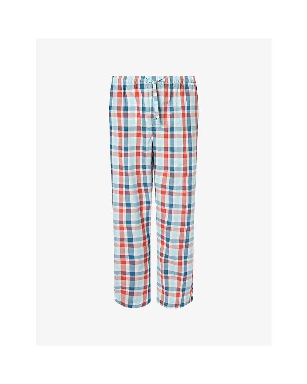 Derek Rose Blue Barker Check Cotton Lounge Trousers for men