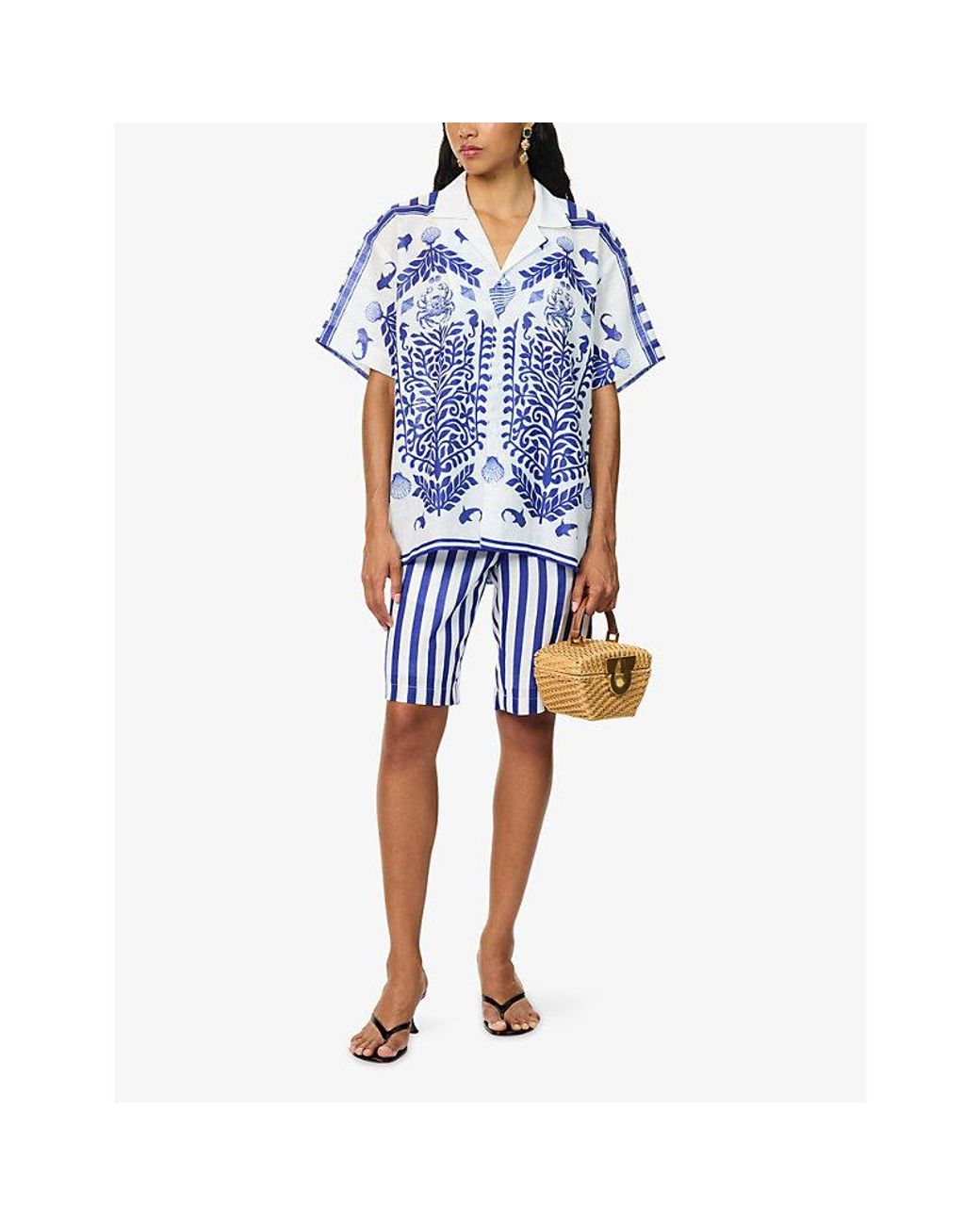 Ara Blue Brand-Print Relaxed-Fit Woven Shirta