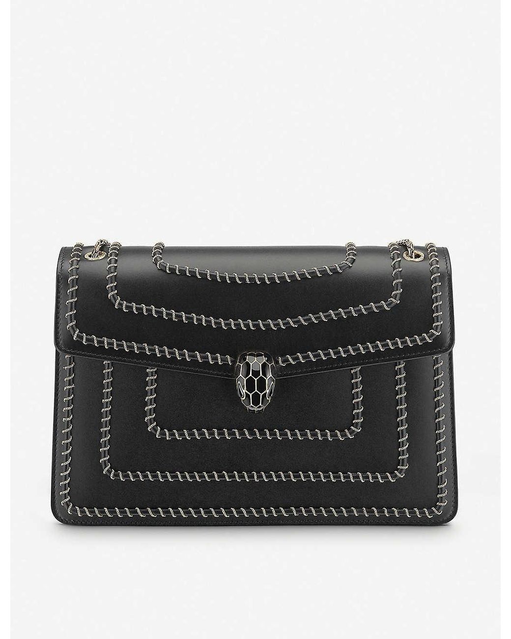 BVLGARI Serpenti Forever Woven Chain Leather Shoulder Bag in Black