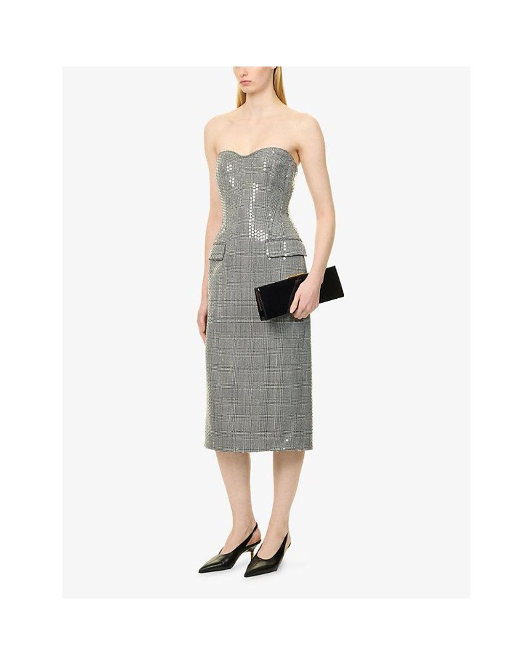 David Koma Gray Strapless Sequin-Embellished Midi Dress