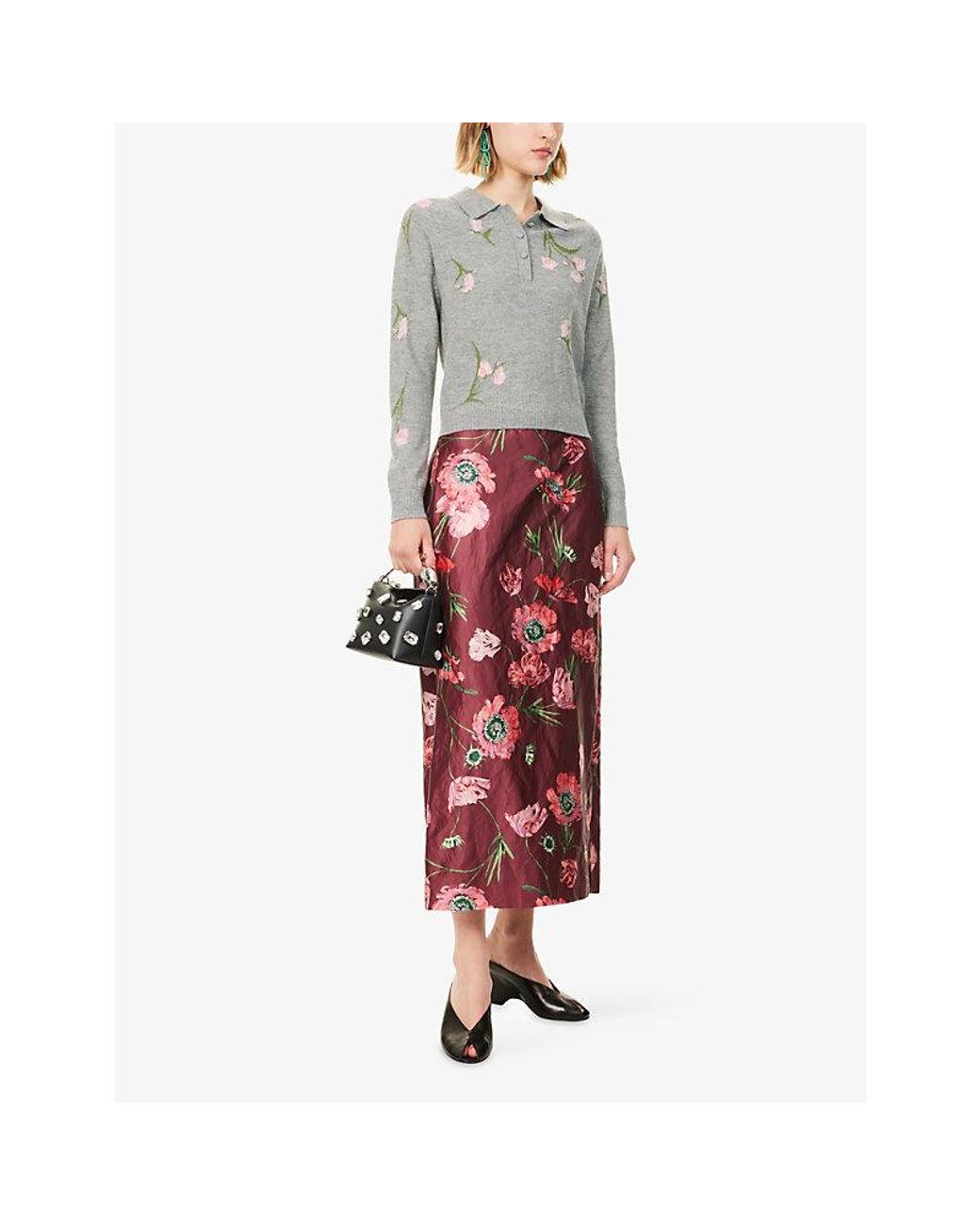 Erdem Gray Floral-Embroidered Merino Wool Jumper
