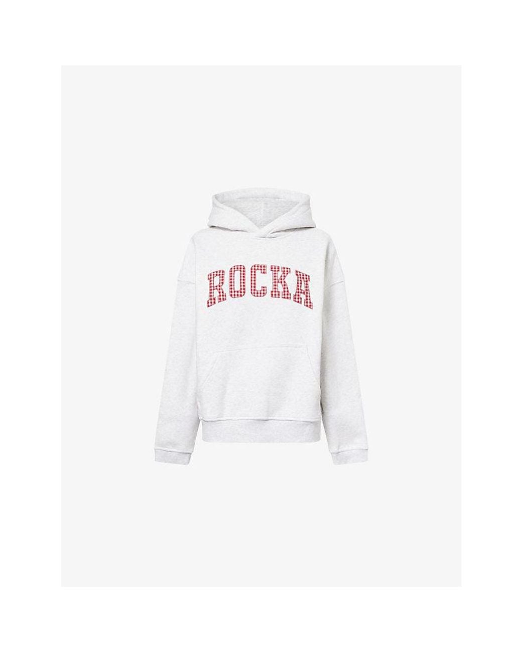 Ru & Rocka White Gingham-Logo Varsity Cotton-Blend Hoody