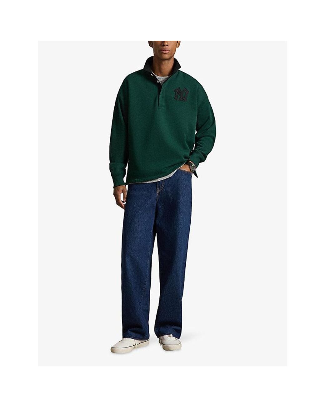 Polo Ralph Lauren Green Yankees Contrast-Collar Cotton-Blend Fleece Rugby Shirt for men
