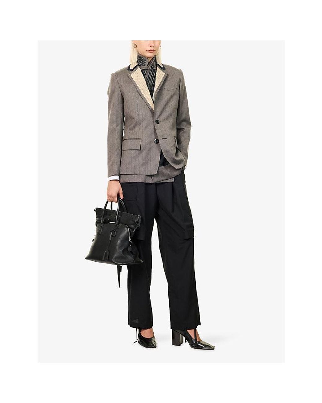 Sacai Gray Double-Layered Wool Blazer