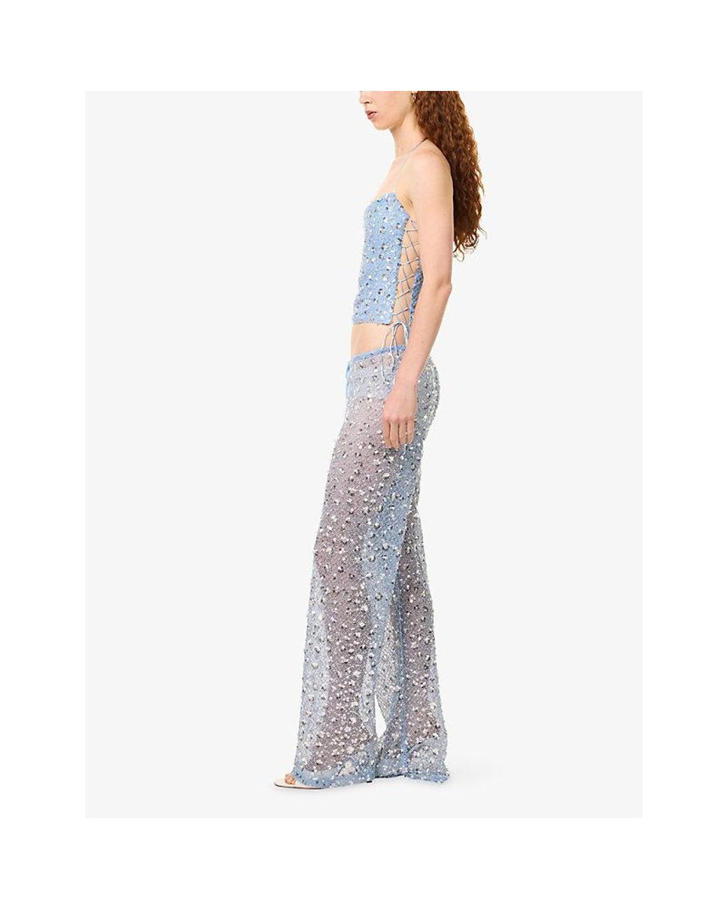 Jaded London Blue Deva Sequin Knit Corset Top