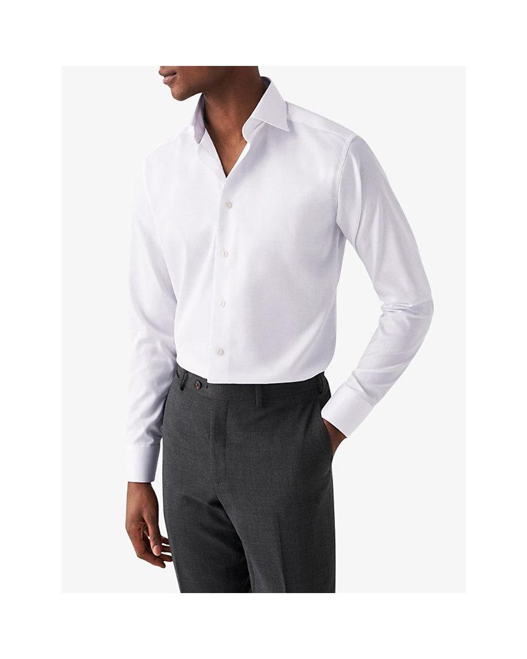 Eton of Sweden Blue Cutaway-Collar Single-Cuff Contemporary-Fit Cotton-Twill Shirt for men