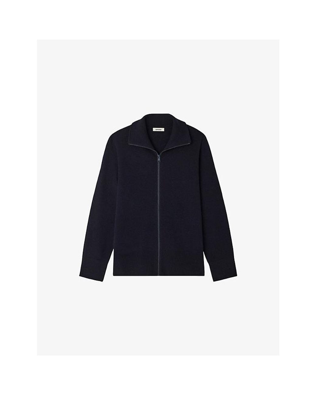 Sandro Blue Zip-Up Trucker Wool Cardigan for men