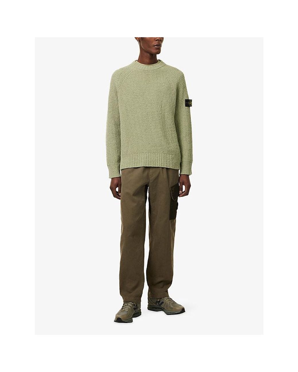 Stone Island Natural Logo-Patch Panelled Cotton Trousers for men