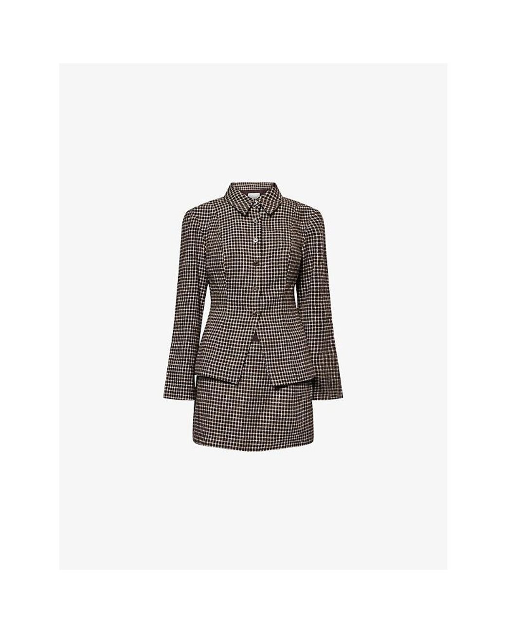 Reformation Brown Chloe Check-Print Wool-Blend Co-Ord Set