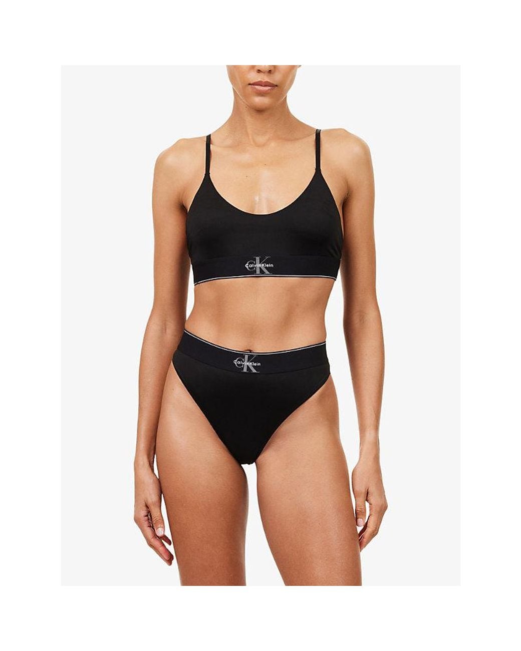 Calvin Klein Black Graphic Monogram Stretch Microfibre Thong