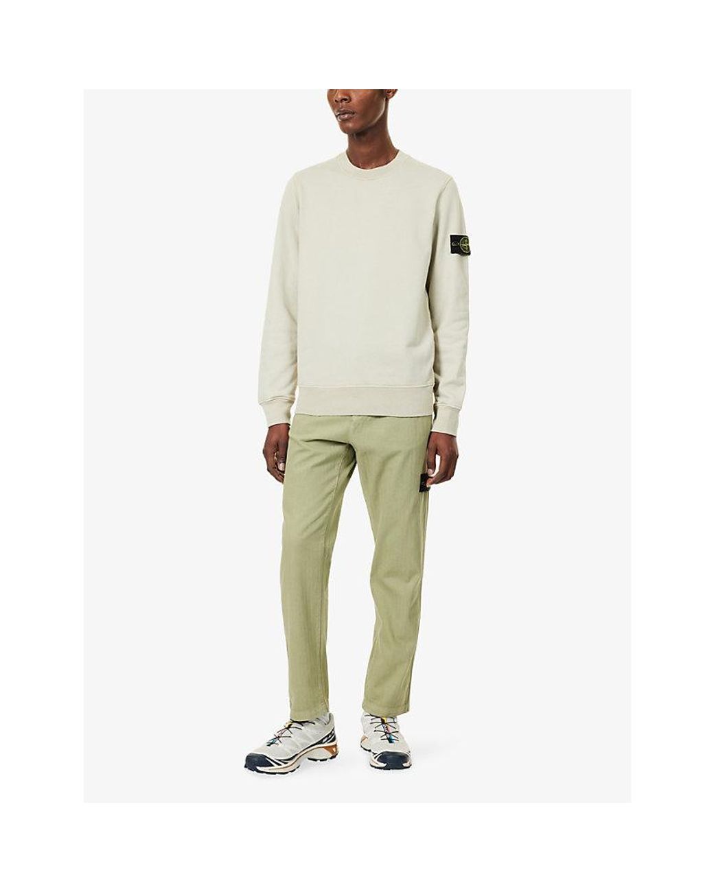 Stone Island Natural 51 Crewneck Logo-Patch Cotton Sweatshirt for men