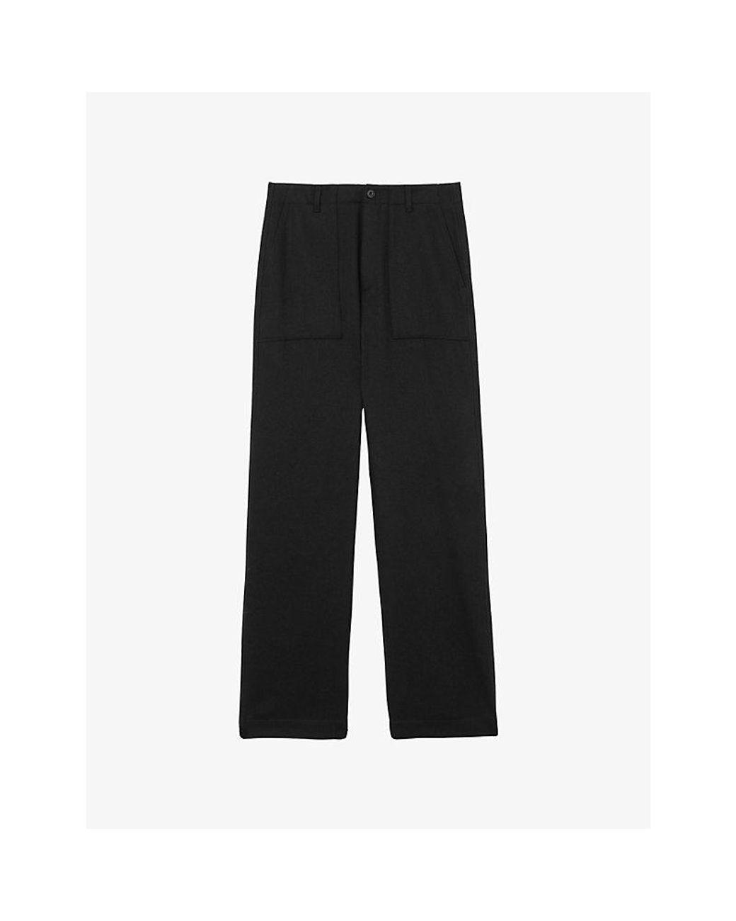 Reiss Black Chain Wide-Leg Wool-Blend Trousers for men