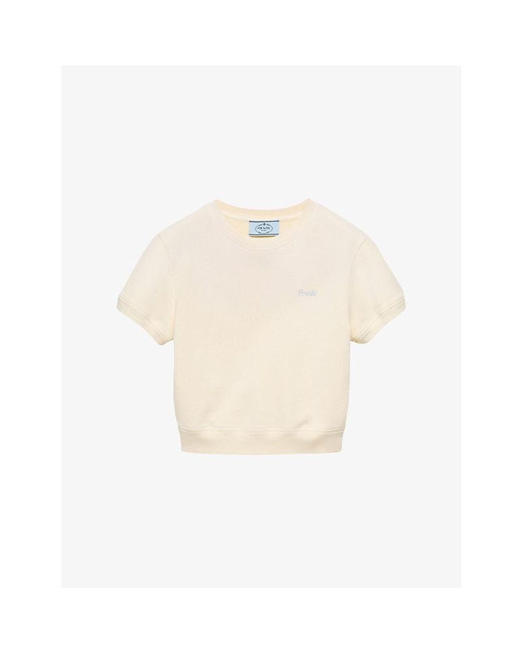 Prada Natural Round-Neck Cotton-Fleece T-Shirt