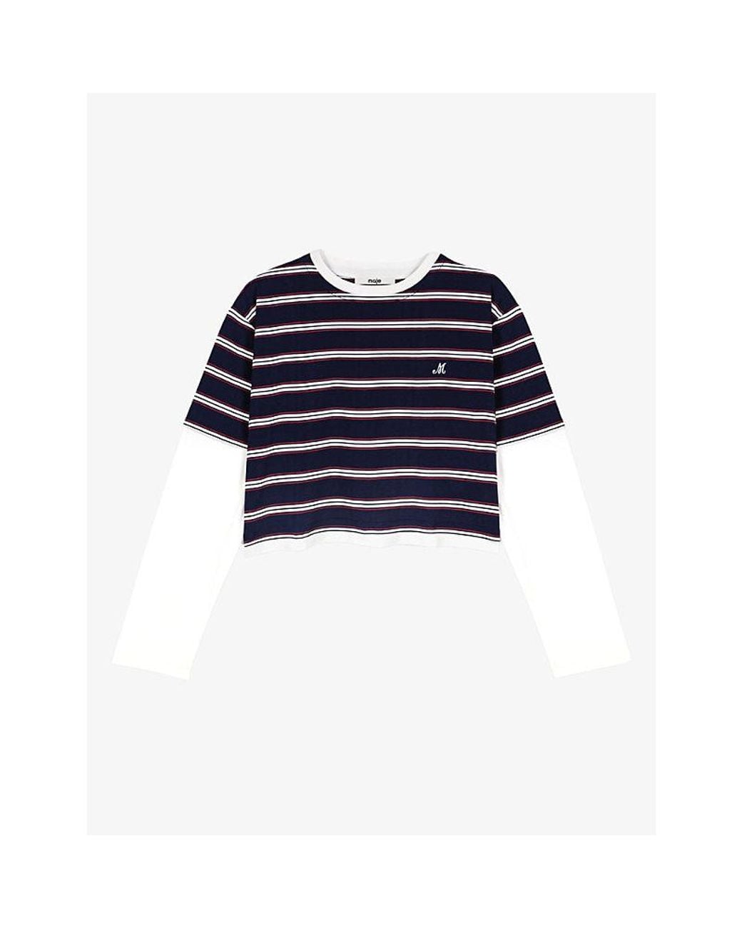 Maje Blue Striped Layered-Effect Cotton-Blend T-Shirt