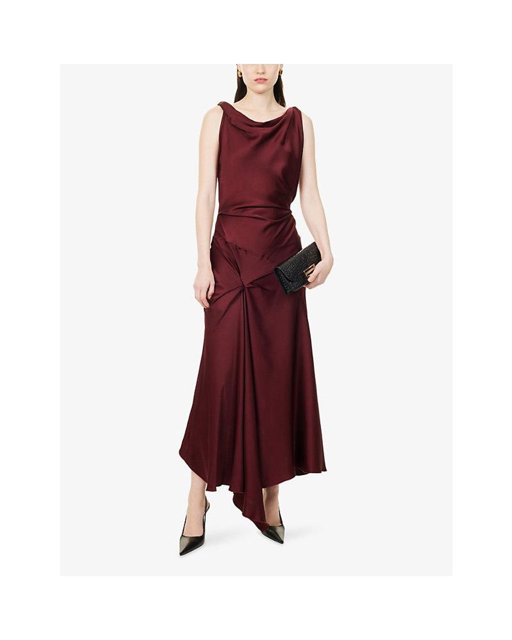 Victoria Beckham Red Posy Asymmetric Woven Midi Dress