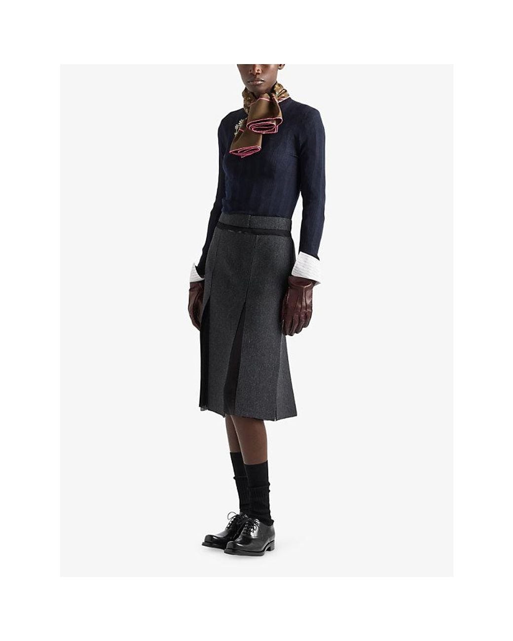 Prada Blue Contrast-Trim Ribbed Wool Jumper