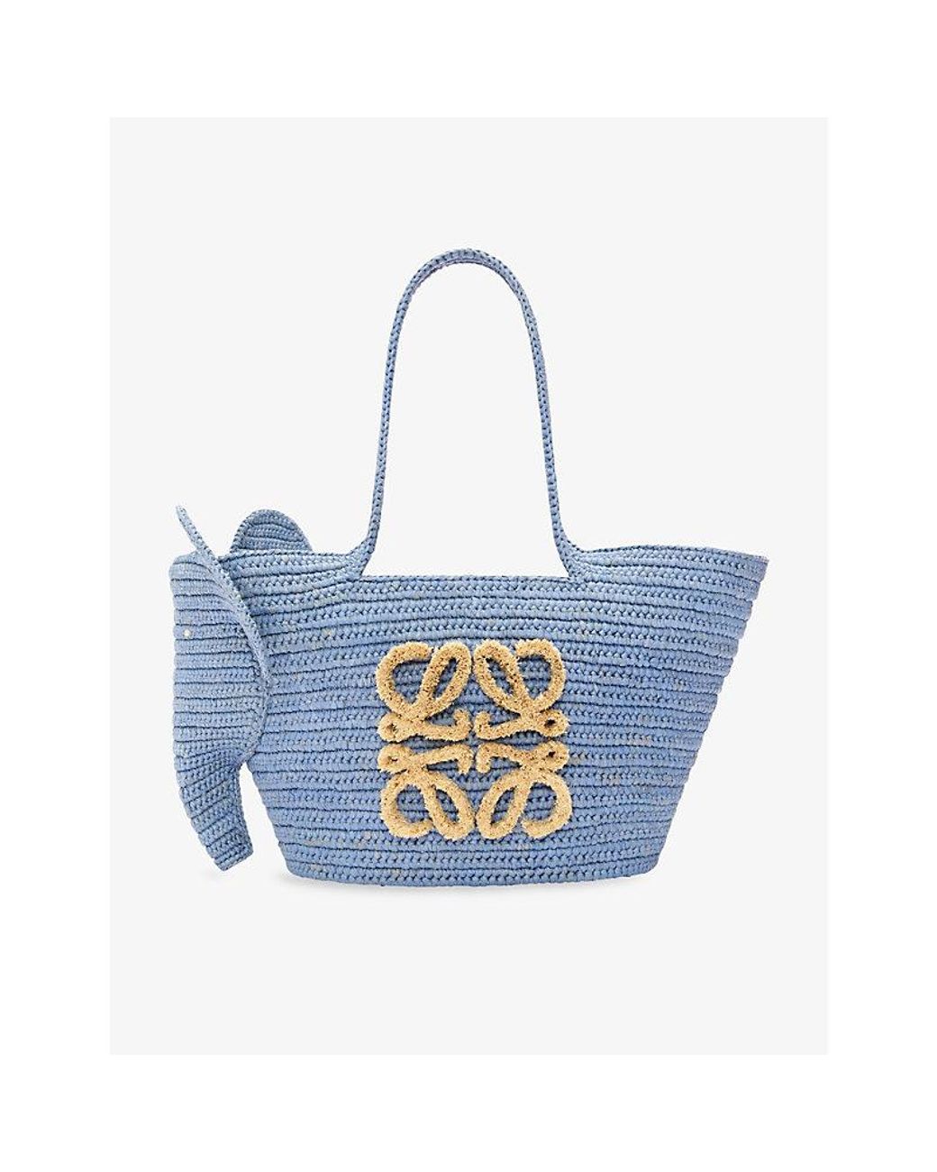 Loewe X Paula's Ibiza Elephant Woven Shoulder Basket Bag in Blue