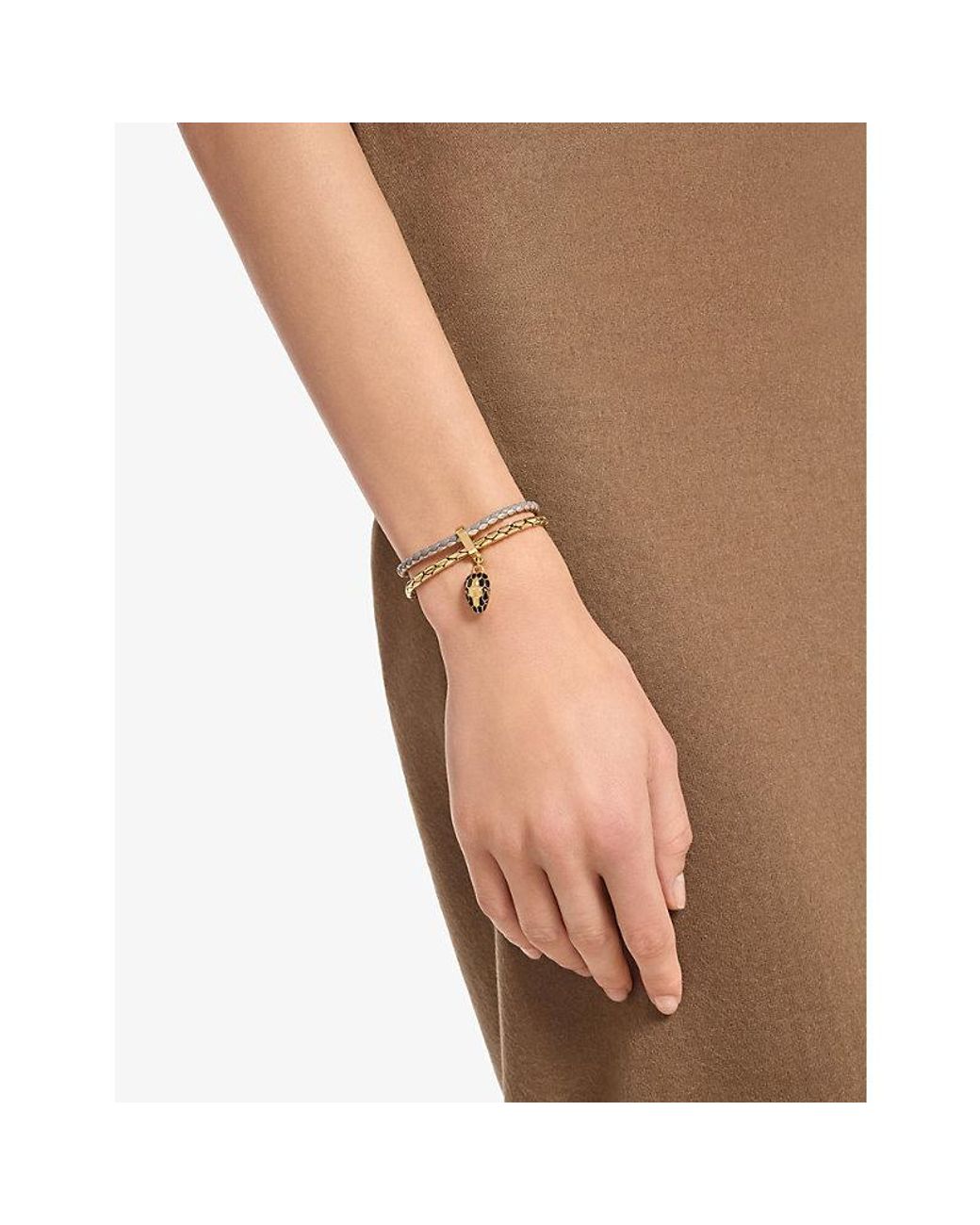 BVLGARI Metallic Serpenti Forever Small Brass And Leather Bracelet