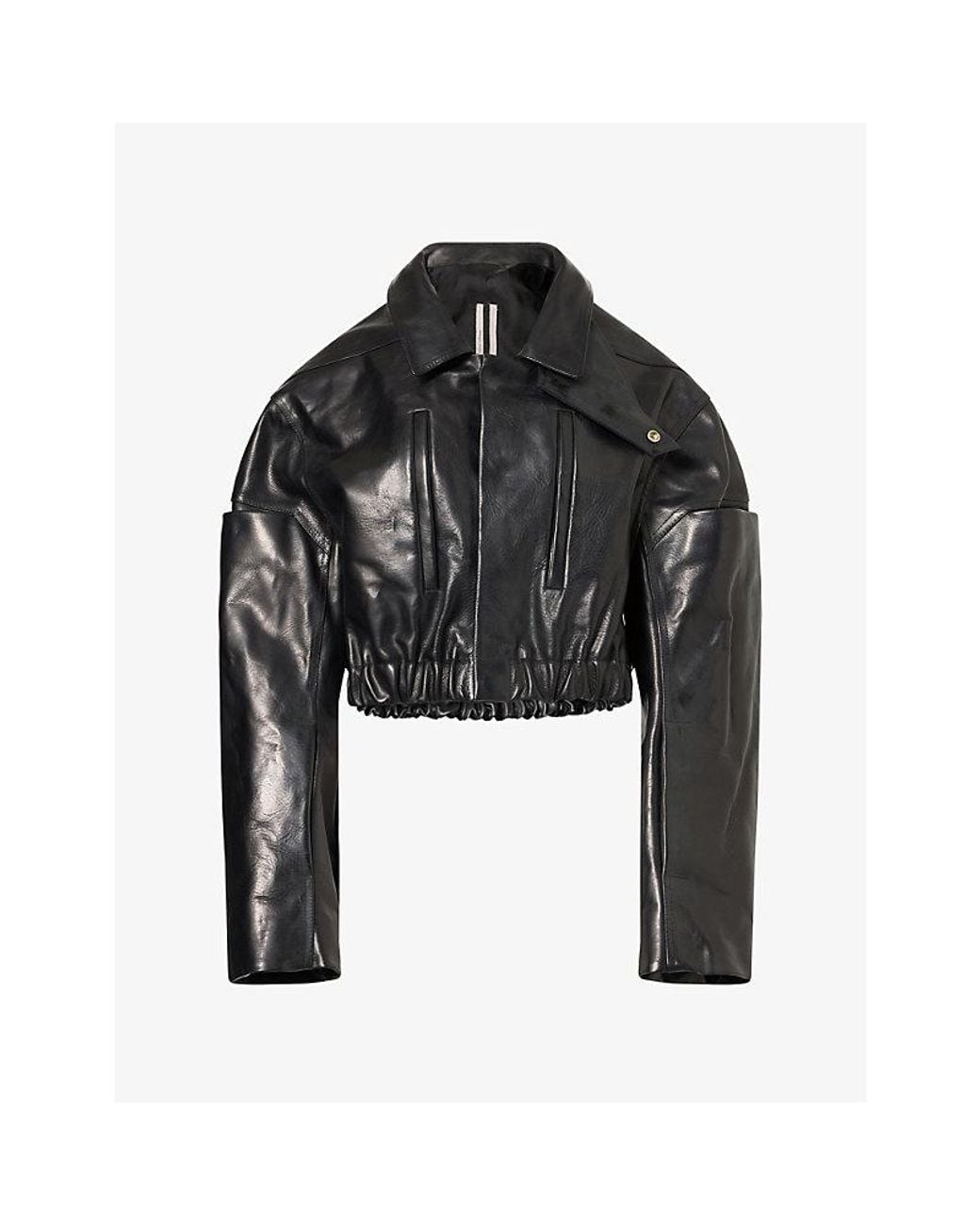 Rick Owens Black Collared Mac Leather Bomber Jacket
