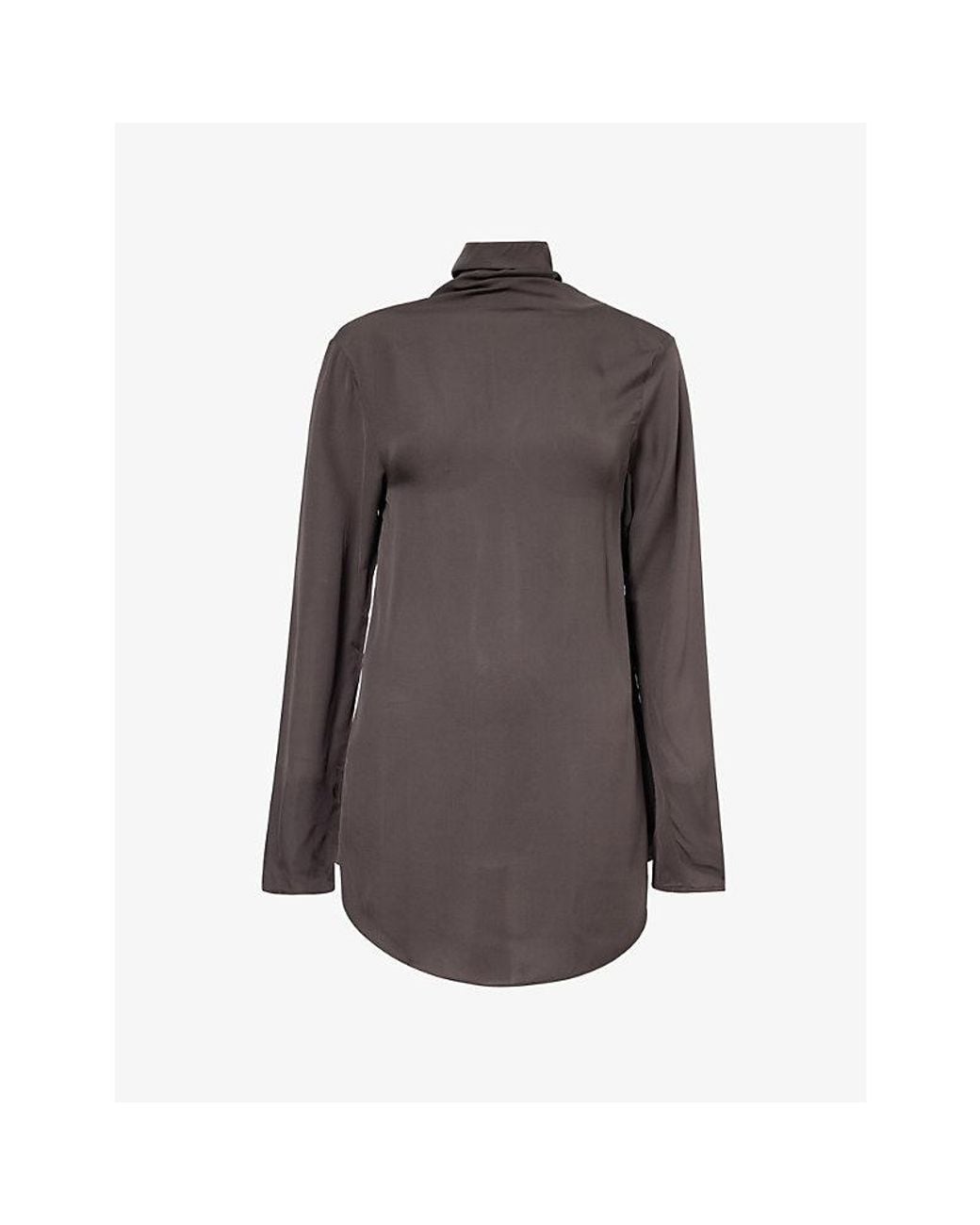 Ruohan Brown Chios High-Neck Silk Top
