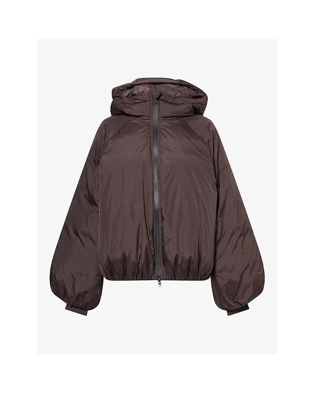 ADANOLA Brown Funnel-Neck Balloon Puffer Nylon Jacket