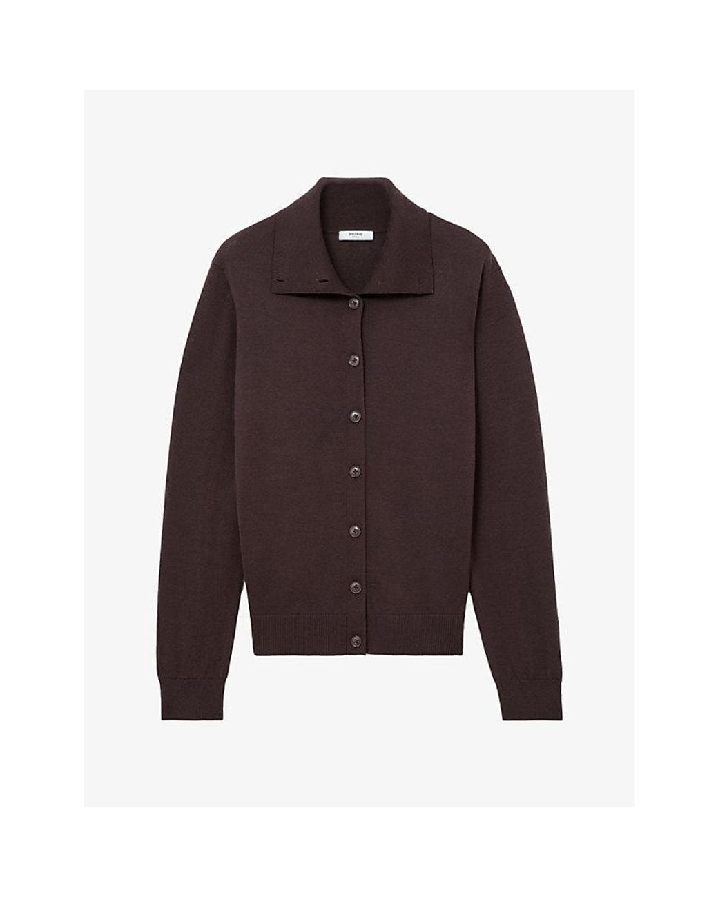 Reiss Purple Gale Collared Merino Wool Cardigan